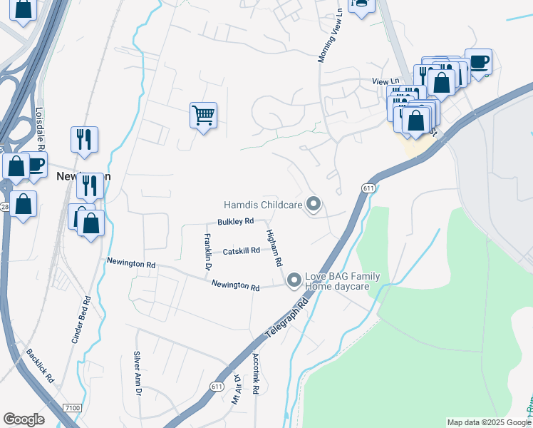 map of restaurants, bars, coffee shops, grocery stores, and more near 6700 Bulkley Road in Lorton