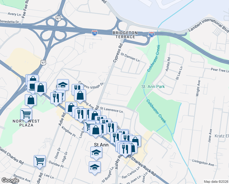 map of restaurants, bars, coffee shops, grocery stores, and more near 10760 Tropic Drive in Saint Ann