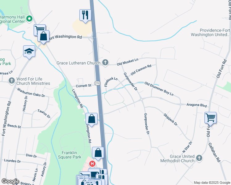 map of restaurants, bars, coffee shops, grocery stores, and more near 11103 Constellation Avenue in Fort Washington