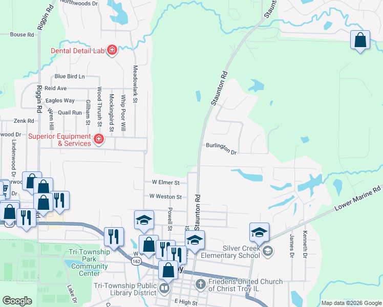 map of restaurants, bars, coffee shops, grocery stores, and more near 200 Hazel Street in Troy