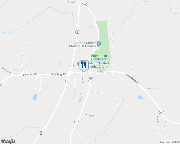 map of restaurants, bars, coffee shops, grocery stores, and more near 0 Friendship Road in Friendship