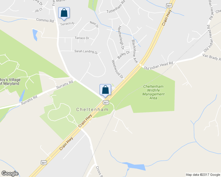 map of restaurants, bars, coffee shops, grocery stores, and more near 11151 Crain Highway in Cheltenham