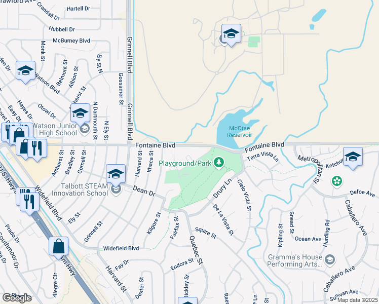 map of restaurants, bars, coffee shops, grocery stores, and more near 901-1743 Fontaine Boulevard in Colorado Springs