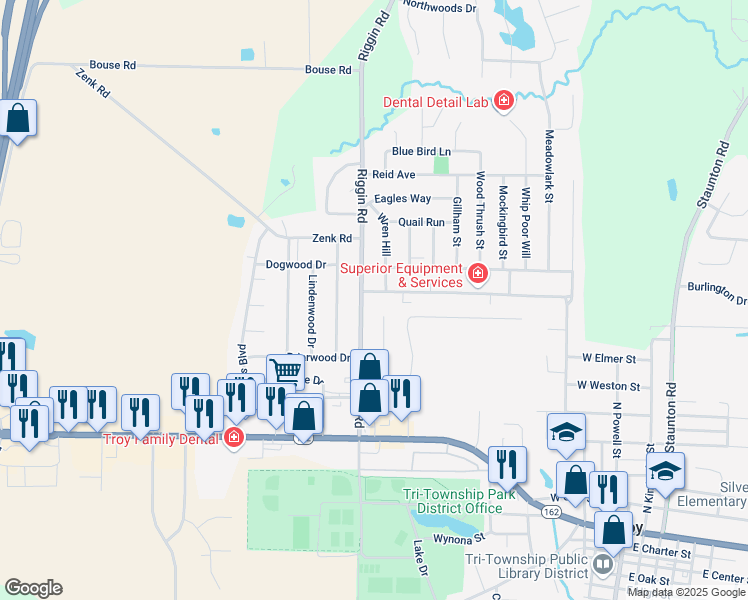 map of restaurants, bars, coffee shops, grocery stores, and more near 502 Wren Hill in Troy