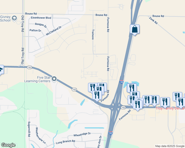 map of restaurants, bars, coffee shops, grocery stores, and more near 2130 Tramore in Troy