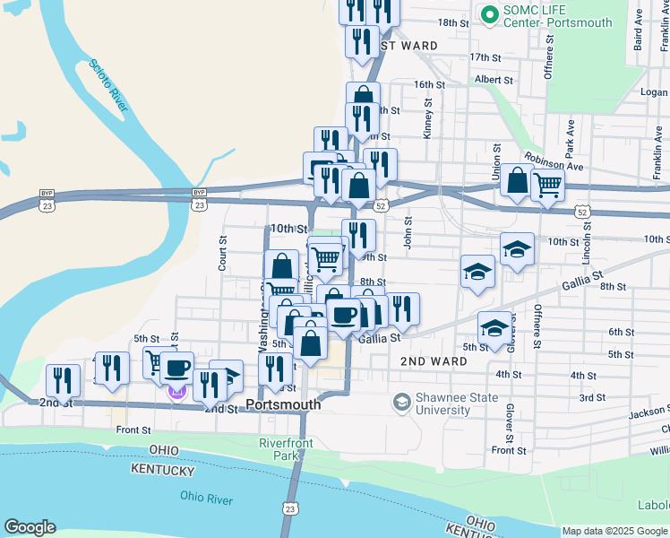 map of restaurants, bars, coffee shops, grocery stores, and more near 811 Gay Street in Portsmouth