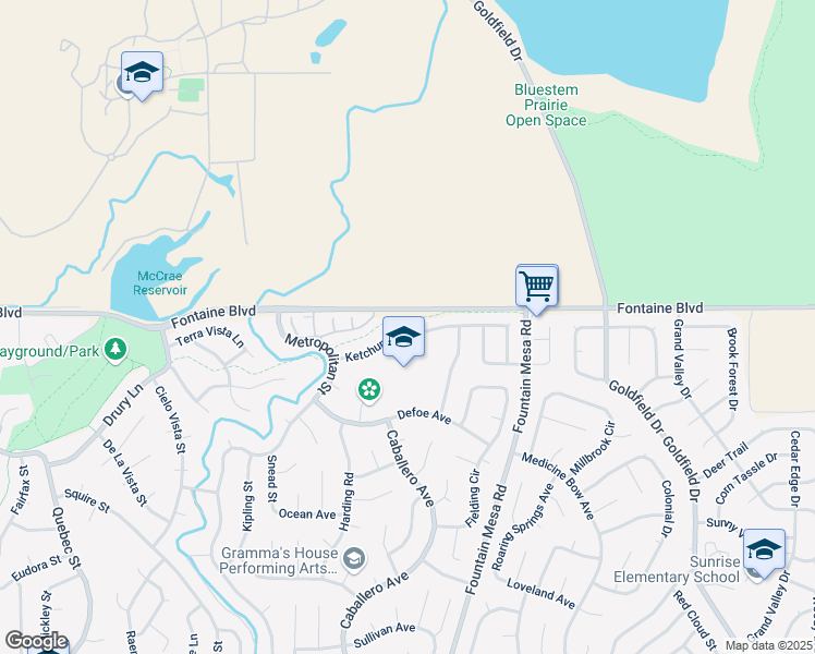 map of restaurants, bars, coffee shops, grocery stores, and more near 6940 Ketchum Drive in Colorado Springs