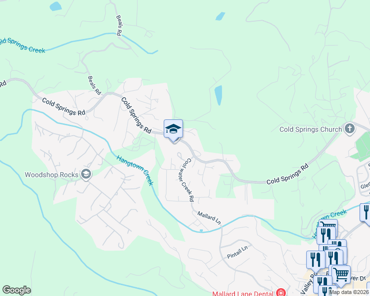 map of restaurants, bars, coffee shops, grocery stores, and more near 2236 Cold Springs Road in Placerville