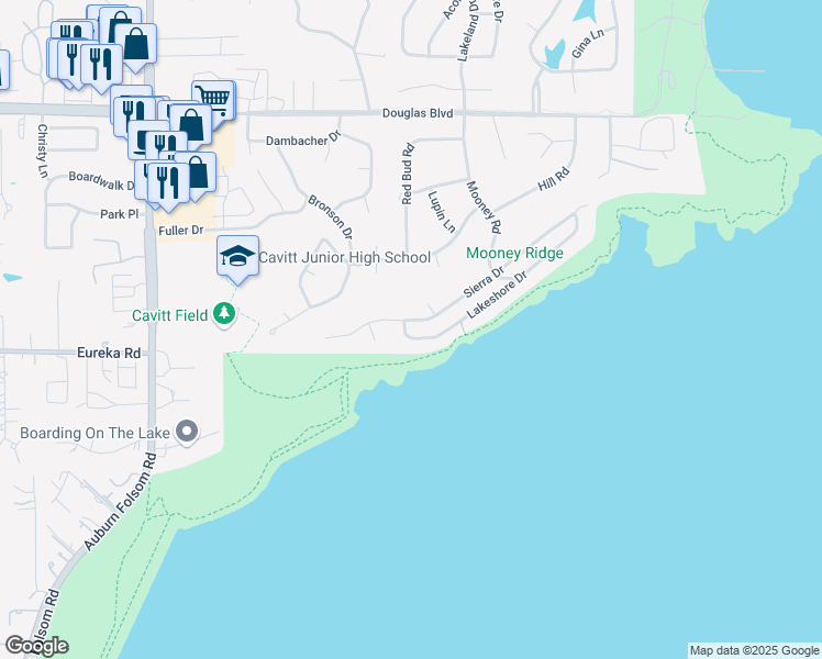 map of restaurants, bars, coffee shops, grocery stores, and more near 7550 Sierra Drive in Granite Bay