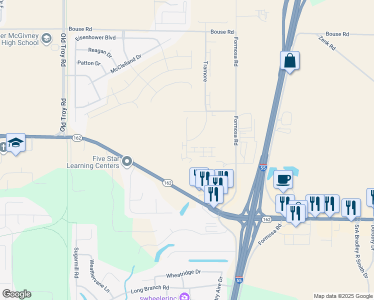 map of restaurants, bars, coffee shops, grocery stores, and more near 2110 Tramore in Troy