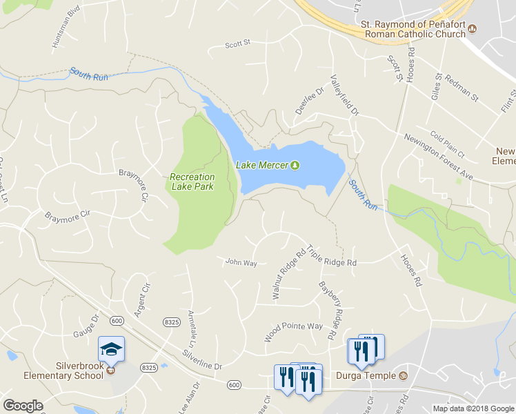 map of restaurants, bars, coffee shops, grocery stores, and more near 8102 Jeffrey Court in Fairfax Station