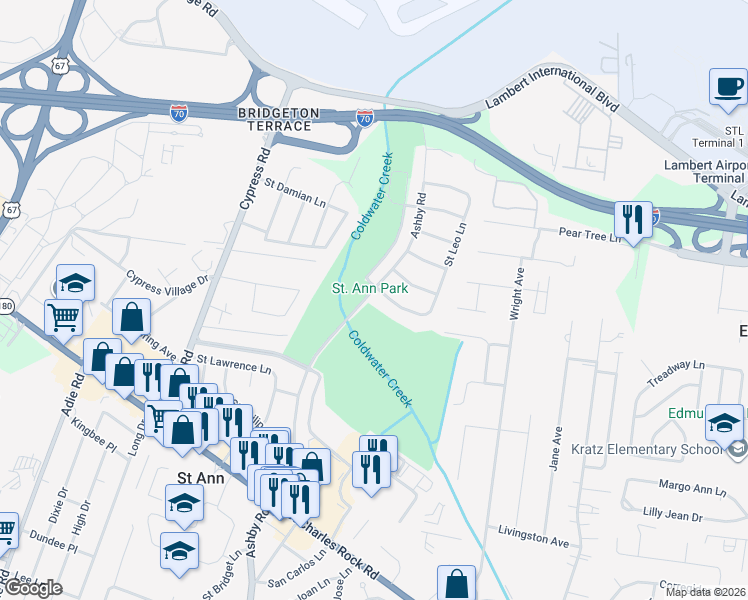 map of restaurants, bars, coffee shops, grocery stores, and more near 4300 Ashby Road in Saint Ann