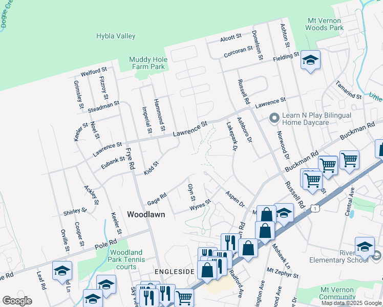 map of restaurants, bars, coffee shops, grocery stores, and more near 8138 Pinelake Court in Alexandria