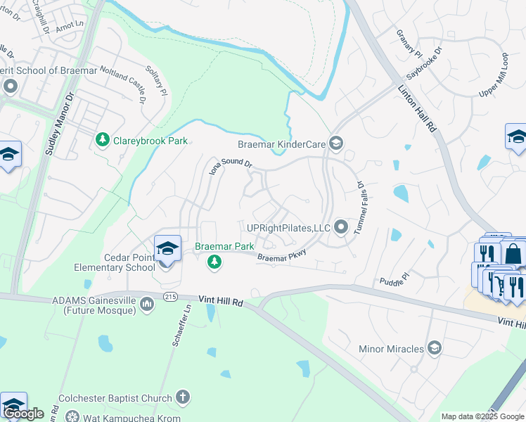 map of restaurants, bars, coffee shops, grocery stores, and more near 12423 Selkirk Circle in Bristow