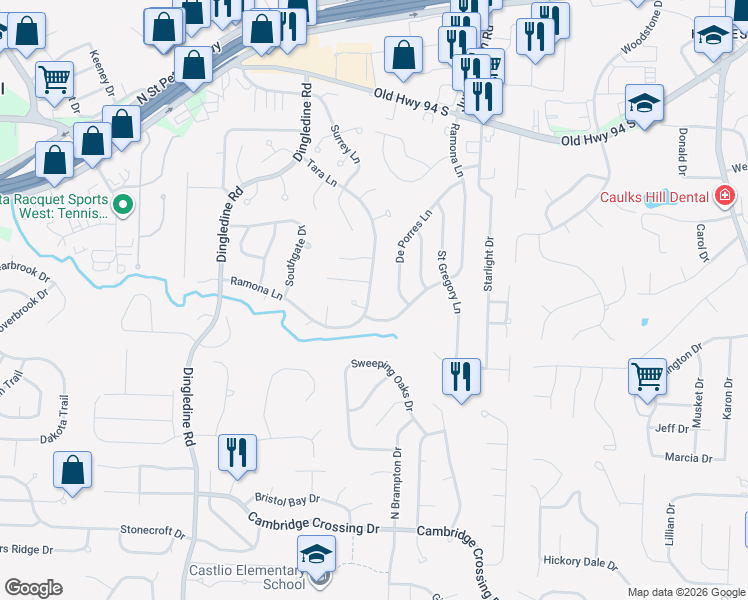 map of restaurants, bars, coffee shops, grocery stores, and more near 1409 De Porres Lane in Saint Charles