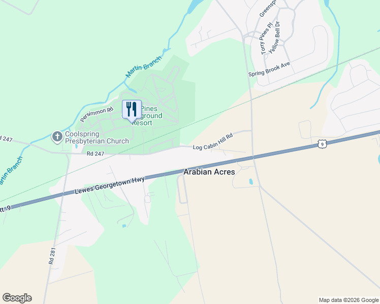 map of restaurants, bars, coffee shops, grocery stores, and more near 29162 Log Cabin Hill Road in Lewes
