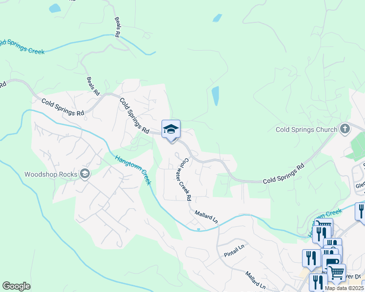 map of restaurants, bars, coffee shops, grocery stores, and more near 2236 Cold Springs Road in Placerville