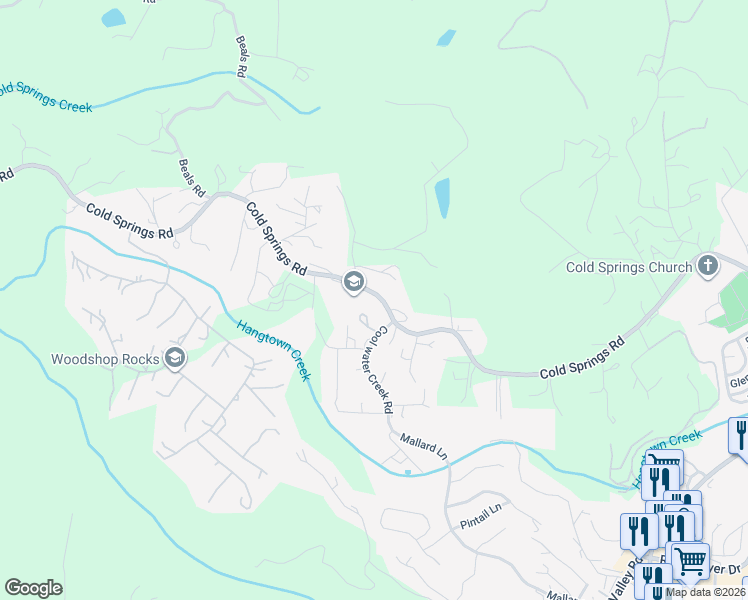 map of restaurants, bars, coffee shops, grocery stores, and more near 2236 Cold Springs Road in Placerville