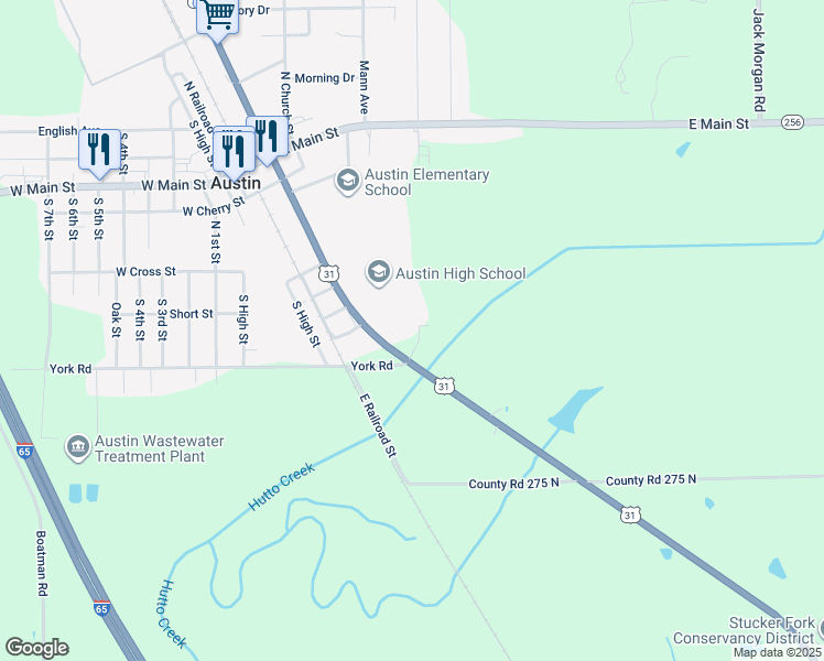 map of restaurants, bars, coffee shops, grocery stores, and more near 504 U.S. 31 in Austin