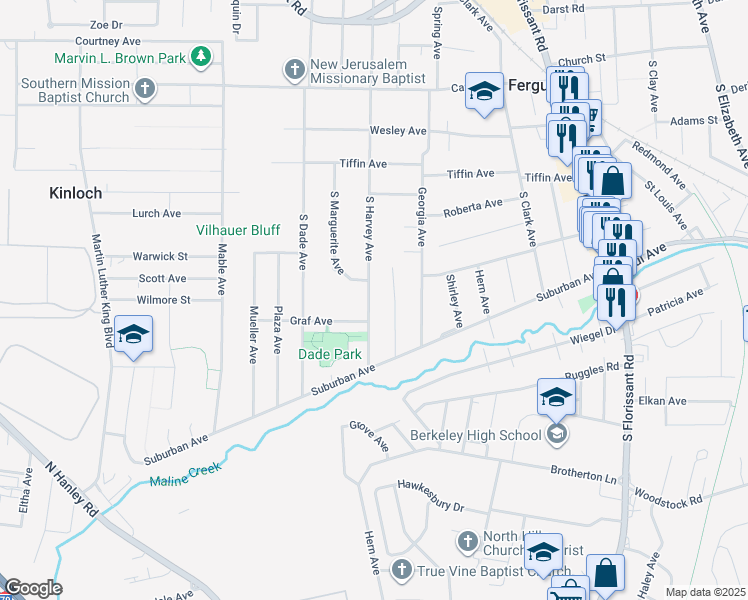 map of restaurants, bars, coffee shops, grocery stores, and more near 323 Jean Avenue in Ferguson