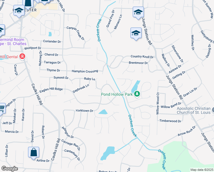 map of restaurants, bars, coffee shops, grocery stores, and more near 3442 Illinois Court in St. Peters