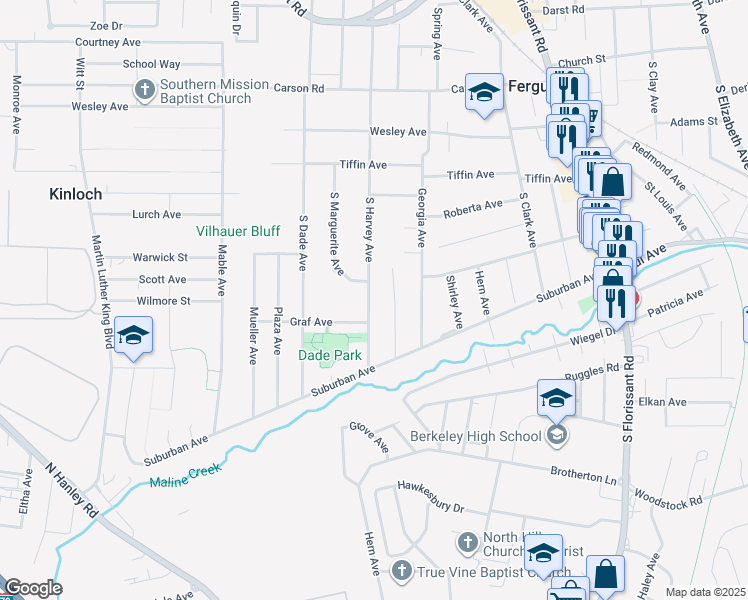map of restaurants, bars, coffee shops, grocery stores, and more near 323 Jean Avenue in Ferguson