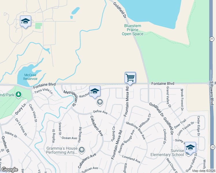 map of restaurants, bars, coffee shops, grocery stores, and more near 6988 Ketchum Drive in Colorado Springs
