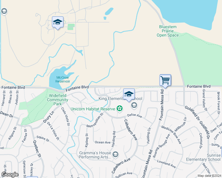 map of restaurants, bars, coffee shops, grocery stores, and more near 6525 Matchless Trail in Colorado Springs