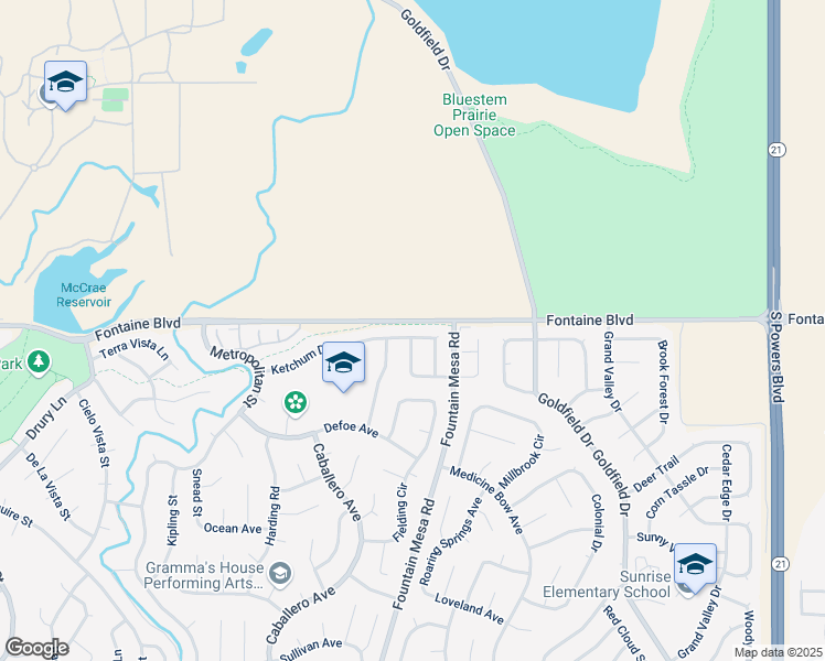 map of restaurants, bars, coffee shops, grocery stores, and more near 7036 Ketchum Drive in Colorado Springs