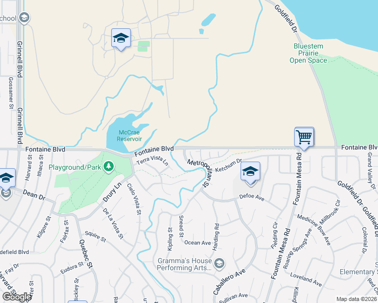 map of restaurants, bars, coffee shops, grocery stores, and more near 6602 Bobtail Drive in Colorado Springs