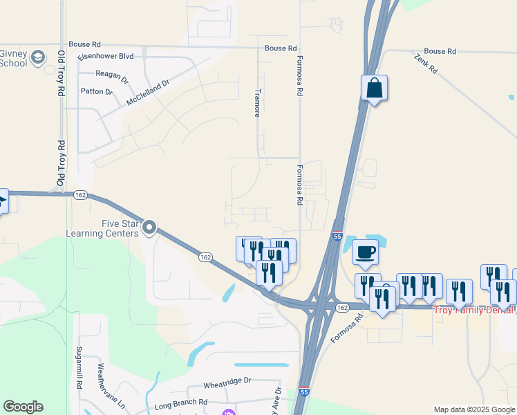 map of restaurants, bars, coffee shops, grocery stores, and more near 2130 Tramore in Troy