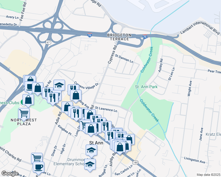 map of restaurants, bars, coffee shops, grocery stores, and more near 4219 Saint Leonard Lane in Saint Ann