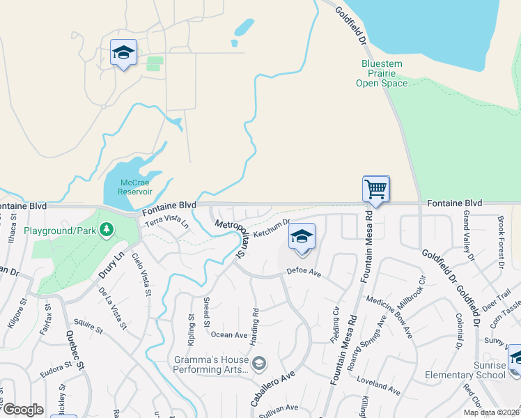 map of restaurants, bars, coffee shops, grocery stores, and more near 6833 Bobtail Drive in Colorado Springs