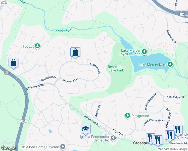 map of restaurants, bars, coffee shops, grocery stores, and more near 9300 Hallston Court in Fairfax Station