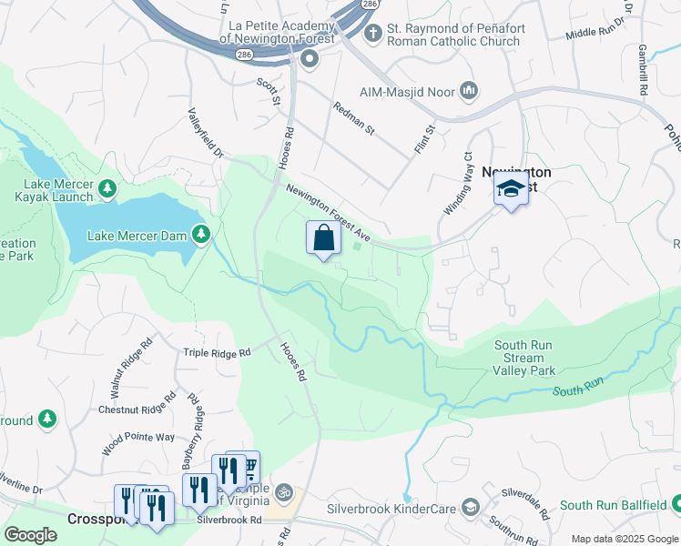 map of restaurants, bars, coffee shops, grocery stores, and more near 8112 Steeple Chase Court in Springfield