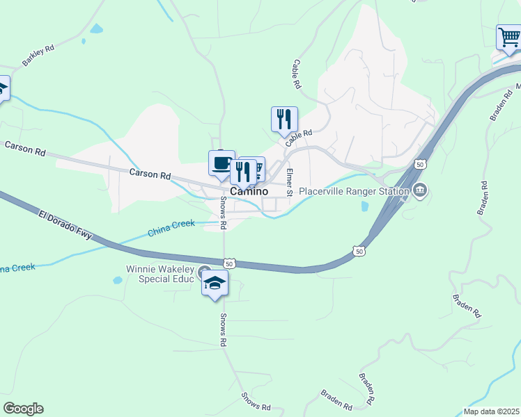 map of restaurants, bars, coffee shops, grocery stores, and more near 2932 Norman Way in Camino