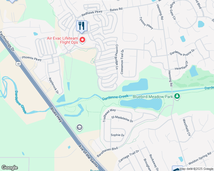 map of restaurants, bars, coffee shops, grocery stores, and more near 423 Covered Bridge Lane in O'Fallon