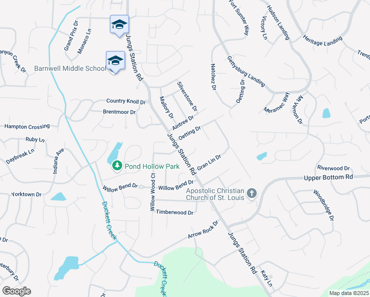 map of restaurants, bars, coffee shops, grocery stores, and more near 740 Jungs Station Road in St. Charles