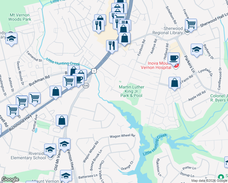 map of restaurants, bars, coffee shops, grocery stores, and more near 3134 Jackies Lane in Alexandria