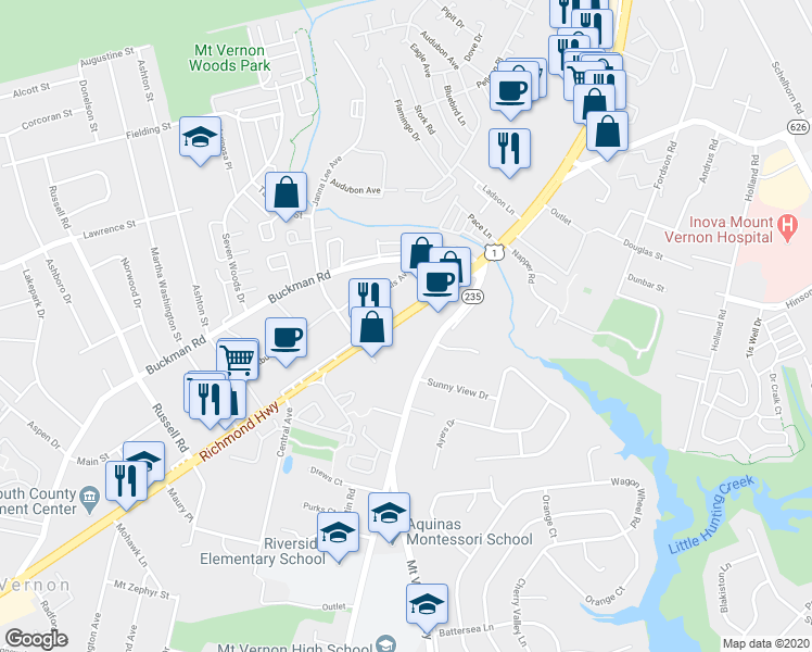 map of restaurants, bars, coffee shops, grocery stores, and more near 8123 Richmond Highway in Alexandria
