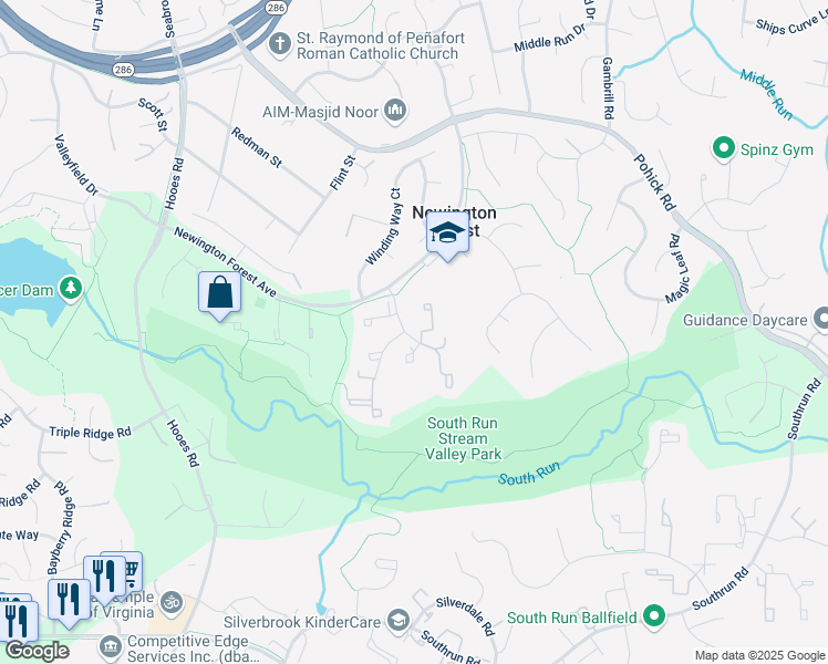 map of restaurants, bars, coffee shops, grocery stores, and more near 8148 Loving Forest Court in Springfield