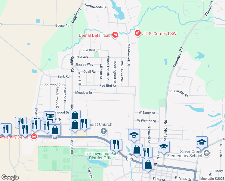 map of restaurants, bars, coffee shops, grocery stores, and more near 307 Meadow Drive in Troy