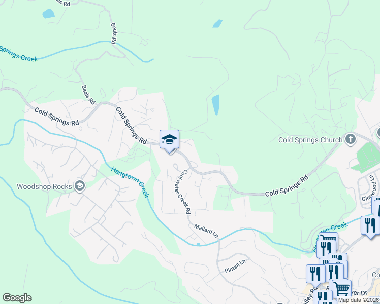 map of restaurants, bars, coffee shops, grocery stores, and more near 2265 Cold Springs Road in Placerville