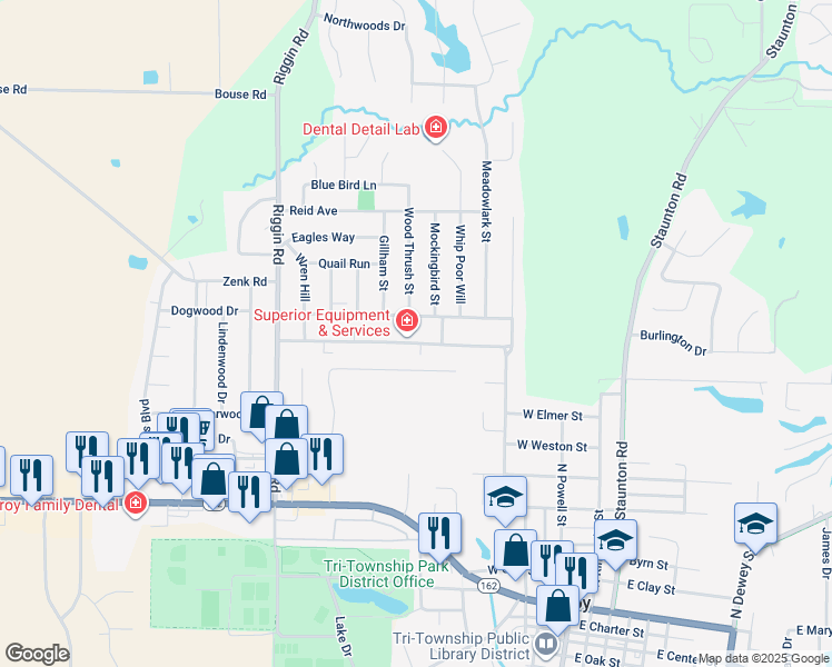 map of restaurants, bars, coffee shops, grocery stores, and more near 307 Meadow Drive in Troy