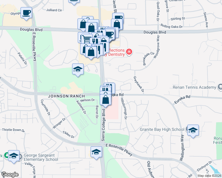 map of restaurants, bars, coffee shops, grocery stores, and more near 4259-4267 Eureka Rd in Granite Bay