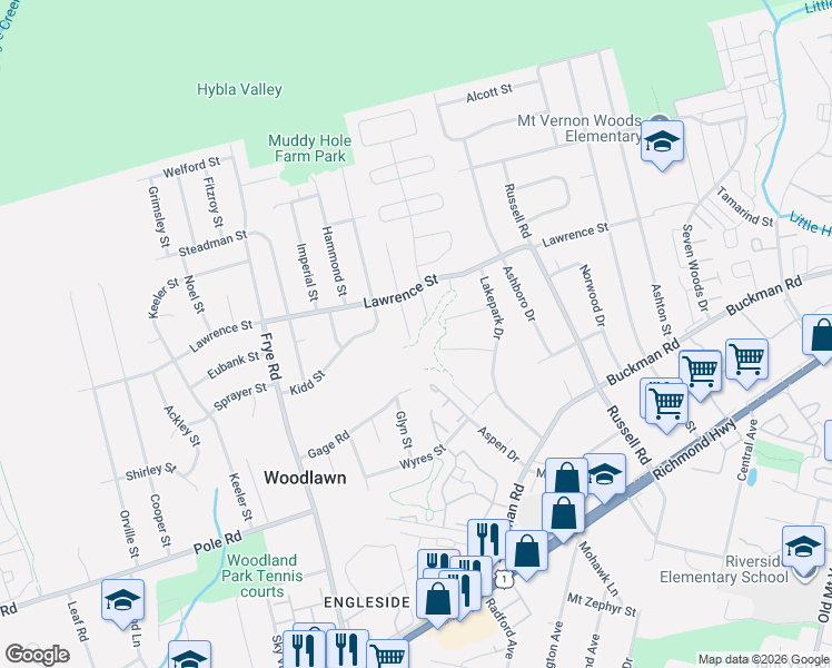 map of restaurants, bars, coffee shops, grocery stores, and more near 8131 Pinelake Court in Alexandria