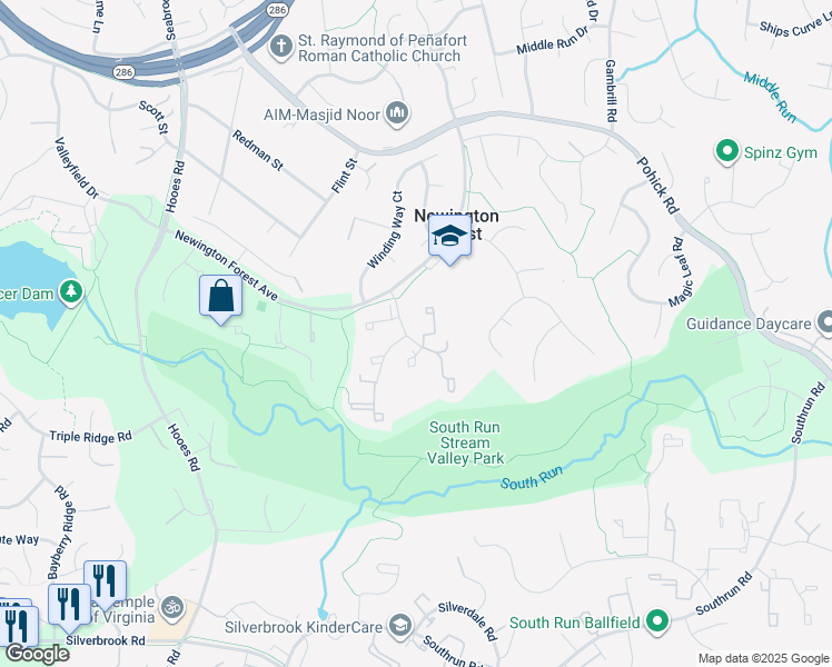 map of restaurants, bars, coffee shops, grocery stores, and more near 8146 Loving Forest Court in Springfield