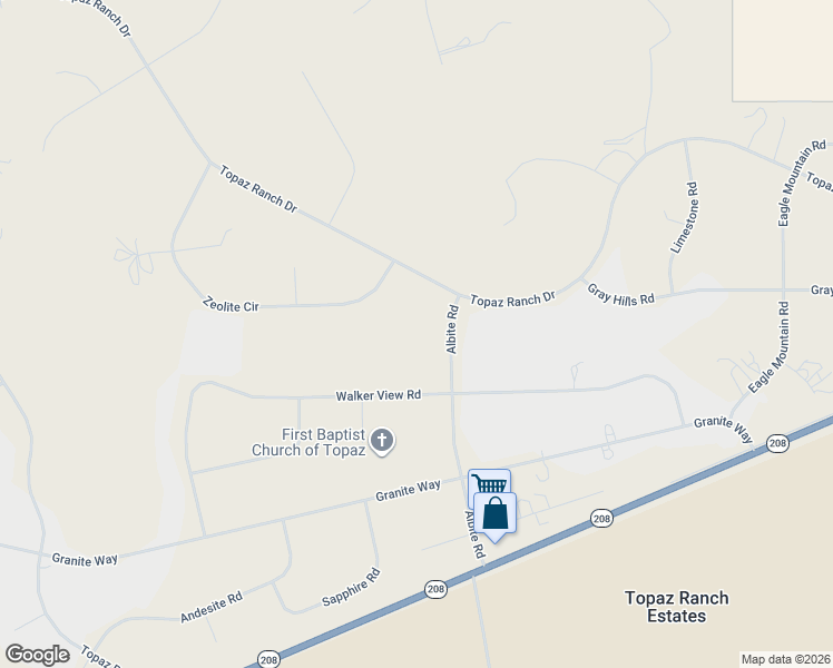 map of restaurants, bars, coffee shops, grocery stores, and more near 1390 Albite Road in Topaz Ranch Estates