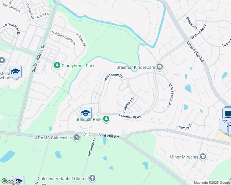 map of restaurants, bars, coffee shops, grocery stores, and more near 10062 Moxleys Ford Lane in Bristow