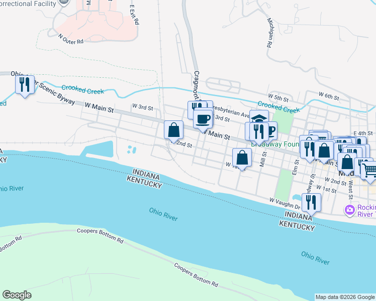 map of restaurants, bars, coffee shops, grocery stores, and more near 1001 West 2nd Street in Madison